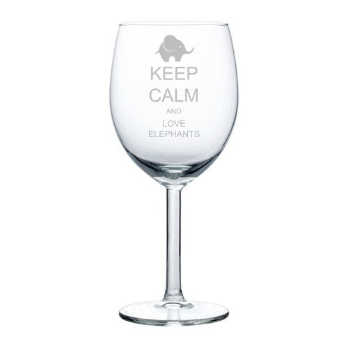 Wine Glass Goblet Keep Calm and Love Elephants (10 oz)
