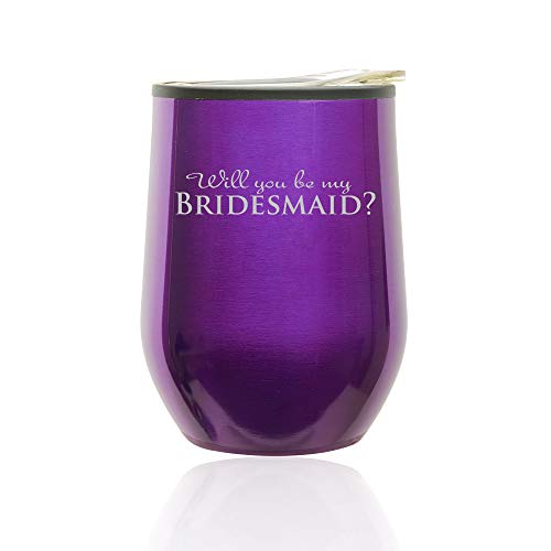 Stemless Wine Tumbler Coffee Travel Mug Glass With Lid Will You Be My Bridesmaid (Royal Purple)