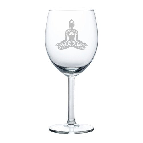 Wine Glass Goblet Buddha Yoga Om Lotus (10 oz)