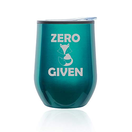 Stemless Wine Tumbler Coffee Travel Mug Glass With Lid Zero Fox Given Funny (Turquoise Teal)