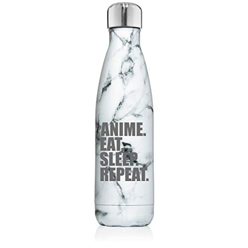 17 oz. Double Wall Vacuum Insulated Stainless Steel Water Bottle Travel Mug Cup Anime Eat Sleep Repeat (Black White Marble)
