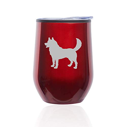 Stemless Wine Tumbler Coffee Travel Mug Glass With Lid Husky (Red)