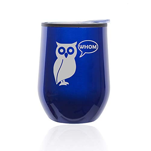 Stemless Wine Tumbler Coffee Travel Mug Glass With Lid Grammar Funny Owl Who Whom