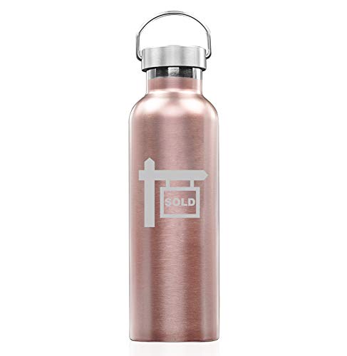 Rose Gold Double Wall Vacuum Insulated Stainless Steel Tumbler Travel Mug Real Estate Agent Broker Realtor Sold (25 oz Water Bottle)