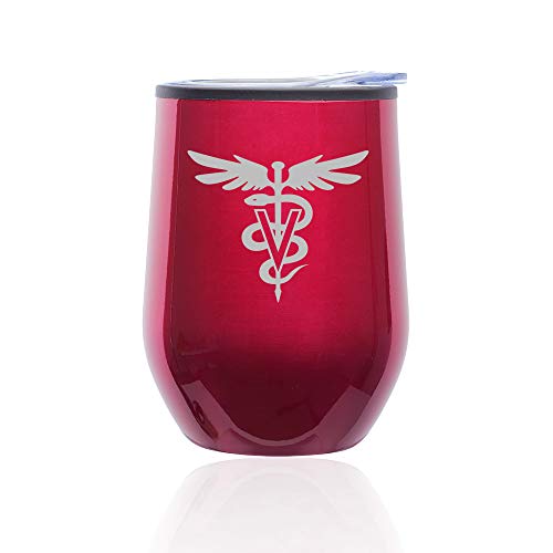 Stemless Wine Tumbler Coffee Travel Mug Glass With Lid Vet Vetinarian Symbol (Fuchsia)