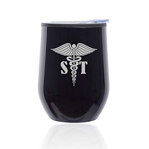 Stemless Wine Tumbler Coffee Travel Mug Glass With Lid Speech Therapist (Midnight Black)