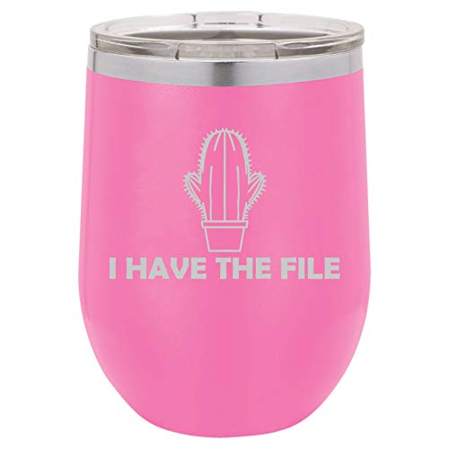12 oz Double Wall Vacuum Insulated Stainless Steel Stemless Wine Tumbler Glass Coffee Travel Mug With Lid I Have The File Cactus (Hot Pink)