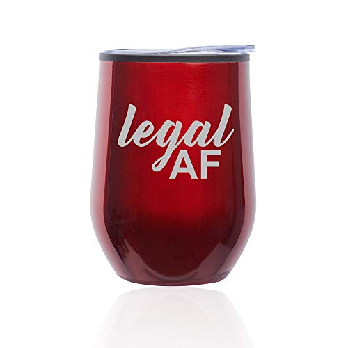 Stemless Wine Tumbler Coffee Travel Mug Glass With Lid Legal AF 21st Birthday (Red)