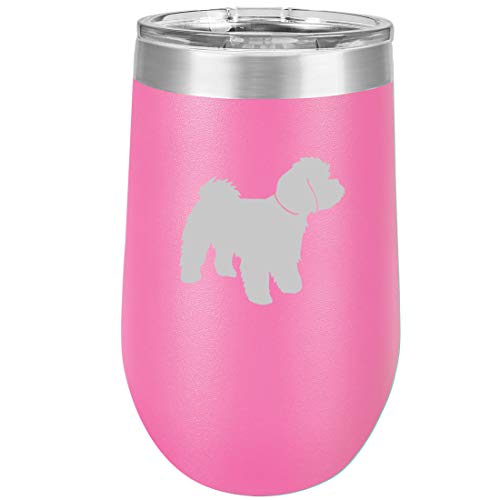 16 oz Double Wall Vacuum Insulated Stainless Steel Stemless Wine Tumbler Glass Coffee Travel Mug With Lid Maltipoo (Hot Pink)