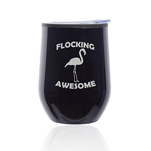 Stemless Wine Tumbler Coffee Travel Mug Glass With Lid Flocking Awesome Flamingo Funny (Midnight Black)