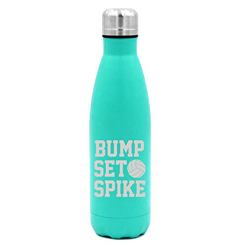 17 oz. Double Wall Vacuum Insulated Stainless Steel Water Bottle Travel Mug Cup Bump Set Spike Volleyball (Light-Blue)