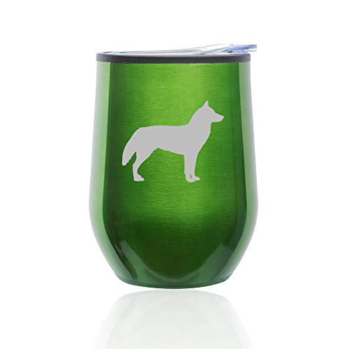 Stemless Wine Tumbler Coffee Travel Mug Glass With Lid Siberian Husky (Green)