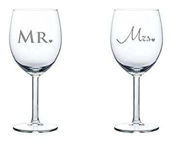 Pair of 10 oz Wine Glass (2) Married Couple Mr. and Mrs.,MIP