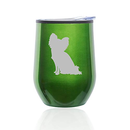 Stemless Wine Tumbler Coffee Travel Mug Glass With Lid Papillon (Green)
