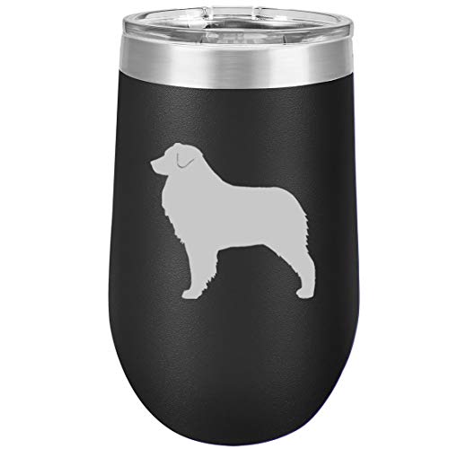 16 oz Double Wall Vacuum Insulated Stainless Steel Stemless Wine Tumbler Glass Coffee Travel Mug With Lid Australian Shepherd (Black)