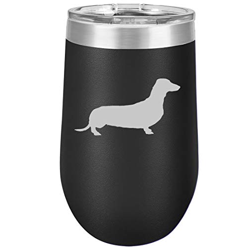 16 oz Double Wall Vacuum Insulated Stainless Steel Stemless Wine Tumbler Glass Coffee Travel Mug With Lid Dachshund