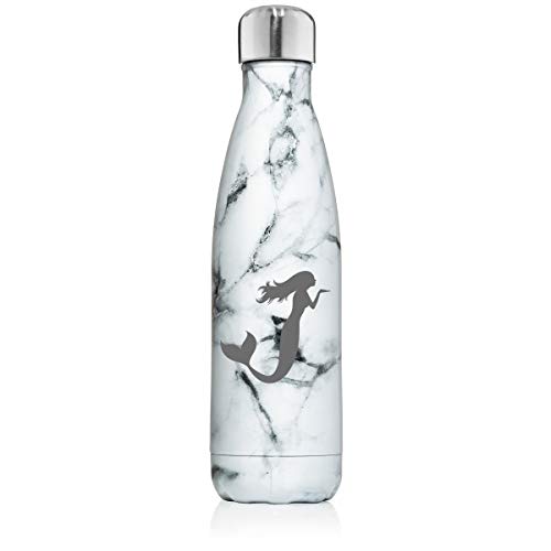 17 oz. Double Wall Vacuum Insulated Stainless Steel Water Bottle Travel Mug Cup Mermaid (Black White Marble)