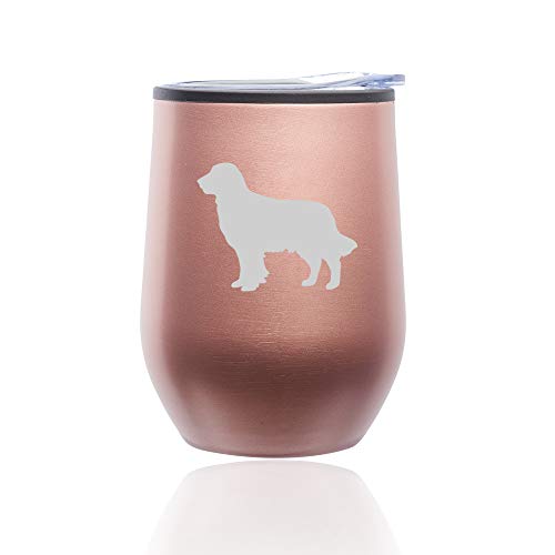 Stemless Wine Tumbler Coffee Travel Mug Glass With Lid Golden Retriever (Rose Gold)