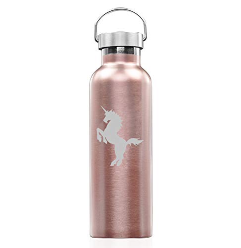 Rose Gold Double Wall Vacuum Insulated Stainless Steel Tumbler Travel Mug Unicorn (25 oz Water Bottle)