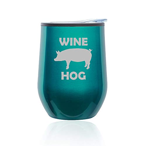 Stemless Wine Tumbler Coffee Travel Mug Glass With Lid Wine Hog Pig Funny (Turquoise Teal)
