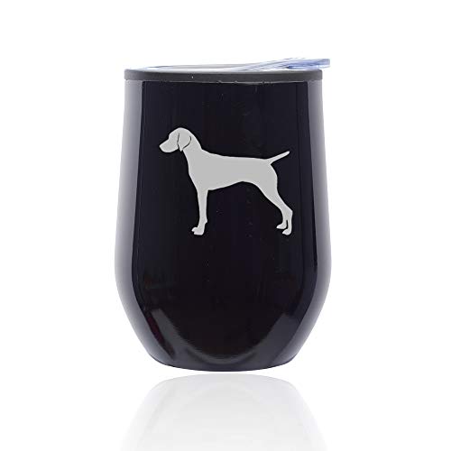 Stemless Wine Tumbler Coffee Travel Mug Glass With Lid Vizsla (Midnight Black)