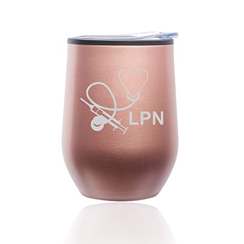 Stemless Wine Tumbler Coffee Travel Mug Glass With Lid Licensed Practical Nurse LPN (Rose Gold)