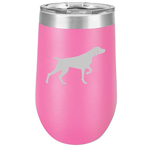 16 oz Double Wall Vacuum Insulated Stainless Steel Stemless Wine Tumbler Glass Coffee Travel Mug With Lid German Shorthaired Pointer (Hot Pink)