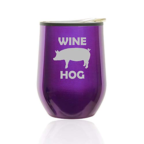 Stemless Wine Tumbler Coffee Travel Mug Glass With Lid Wine Hog Pig Funny (Royal Purple)