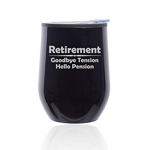 Stemless Wine Tumbler Coffee Travel Mug Glass With Lid Retirement Pension (Midnight Black)