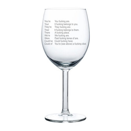 Wine Glass Goblet Funny Grammar Key (10 oz)