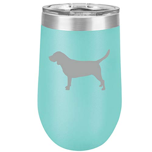 16 oz Double Wall Vacuum Insulated Stainless Steel Stemless Wine Tumbler Glass Coffee Travel Mug With Lid Beagle (Teal)