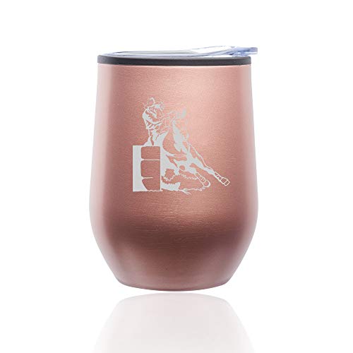 Stemless Wine Tumbler Coffee Travel Mug Glass With Lid Female Barrel Racing Cowgirl (Rose Gold)