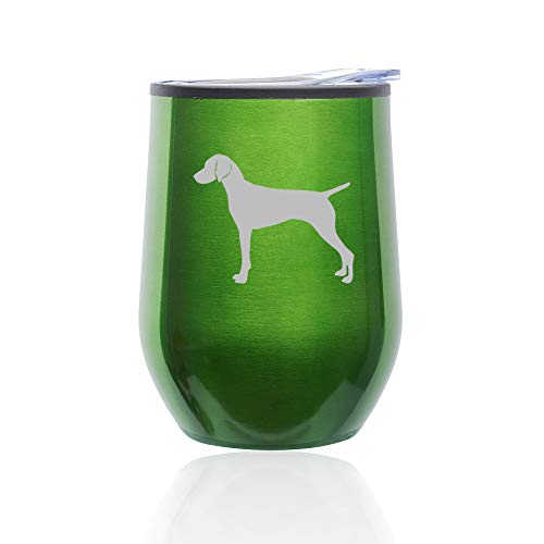 Stemless Wine Tumbler Coffee Travel Mug Glass With Lid Vizsla (Green)