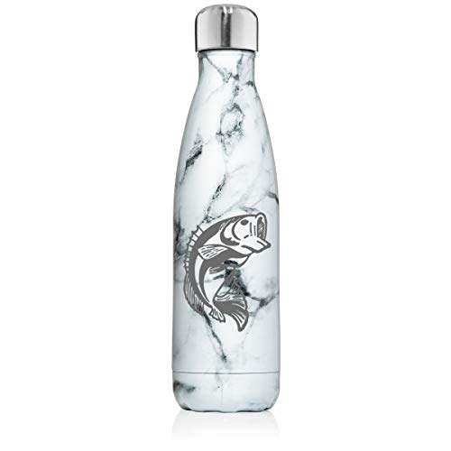 17 oz. Double Wall Vacuum Insulated Stainless Steel Water Bottle Travel Mug Cup Bass Fish (Black White Marble)