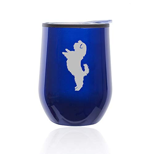 Stemless Wine Tumbler Coffee Travel Mug Glass With Lid Shih Tzu Standing (Blue)