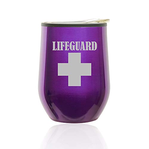 Stemless Wine Tumbler Coffee Travel Mug Glass With Lid Lifeguard (Royal Purple)