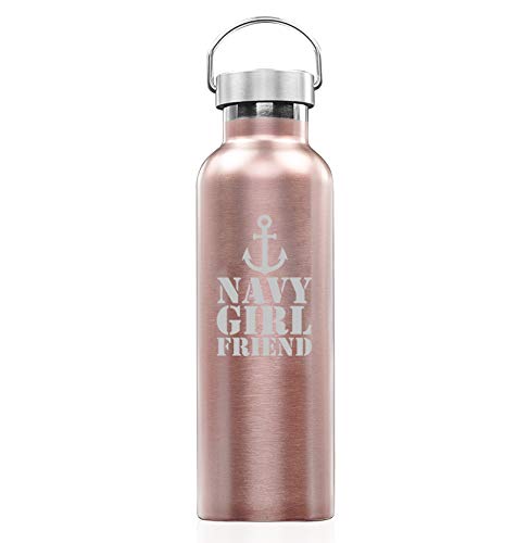 Rose Gold Double Wall Vacuum Insulated Stainless Steel Tumbler Travel Mug Navy Girlfriend Anchor (25 oz Water Bottle)