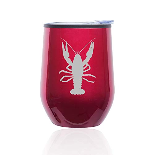 Stemless Wine Tumbler Coffee Travel Mug Glass With Lid Lobster (Fuchsia)