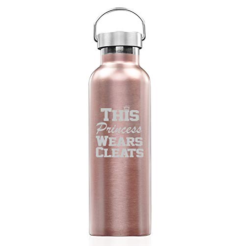 Rose Gold Double Wall Vacuum Insulated Stainless Steel Tumbler Travel Mug This Princess Wears Cleats Softball Soccer Lacrosse (25 oz Water Bottle)