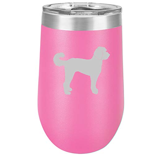 16 oz Double Wall Vacuum Insulated Stainless Steel Stemless Wine Tumbler Glass Coffee Travel Mug With Lid Labradoodle (Hot Pink)