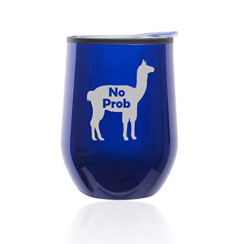 Stemless Wine Tumbler Coffee Travel Mug Glass With Lid No Prob Llama Funny (Blue)