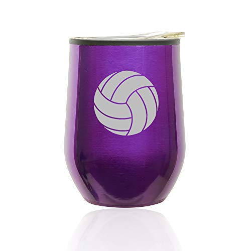 Stemless Wine Tumbler Coffee Travel Mug Glass With Lid Volleyball (Royal Purple)