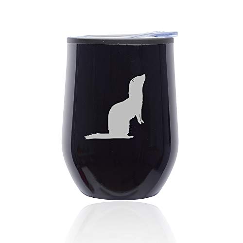Stemless Wine Tumbler Coffee Travel Mug Glass With Lid Ferret (Midnight Black)