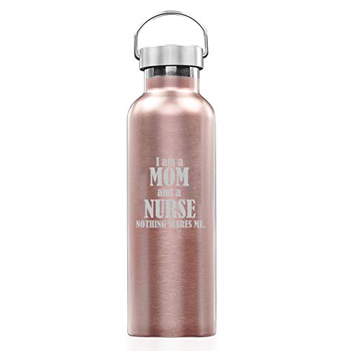 Rose Gold Double Wall Vacuum Insulated Stainless Steel Tumbler Travel Mug Nurse Mom (25 oz Water Bottle)