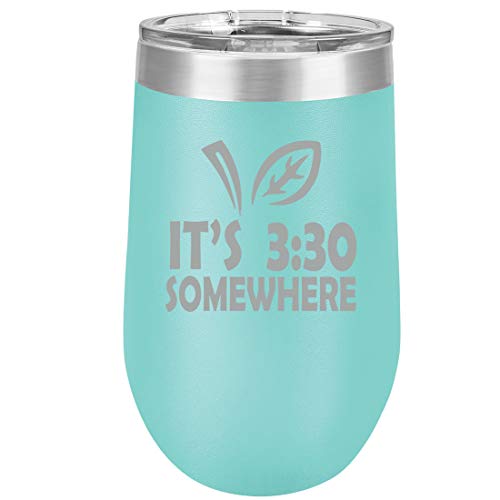 16 oz Double Wall Vacuum Insulated Stainless Steel Stemless Wine Tumbler Glass Coffee Travel Mug With Lid It's 3:30 Somewhere Funny Teacher (Teal)