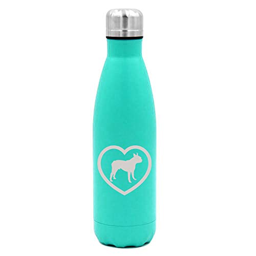 MIP Brand 17 oz. Double Wall Vacuum Insulated Stainless Steel Water Bottle Travel Mug Cup Boston Terrier Heart (Light-Blue)