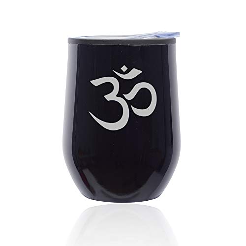 Stemless Wine Tumbler Coffee Travel Mug Glass With Lid Yoga Symbol (Midnight Black)