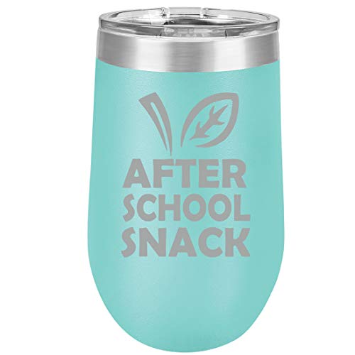16 oz Double Wall Vacuum Insulated Stainless Steel Stemless Wine Tumbler Glass Coffee Travel Mug With Lid After School Snack Funny Teacher (Teal)
