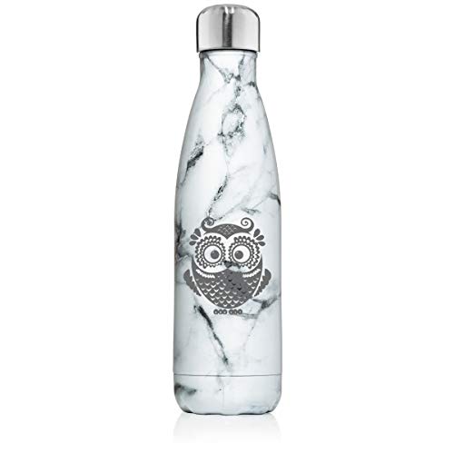17 oz. Double Wall Vacuum Insulated Stainless Steel Water Bottle Travel Mug Cup Owl Vintage (Black White Marble)
