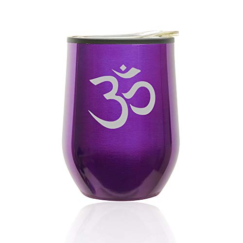 Stemless Wine Tumbler Coffee Travel Mug Glass With Lid Yoga Symbol (Royal Purple)